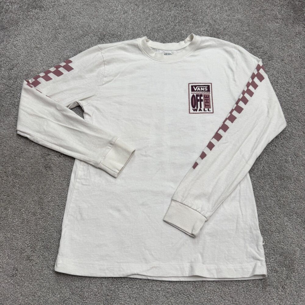 Vans Of The Wall Graphic Long Sleeve T-Shirt Mens Small White Crew Neck Tee